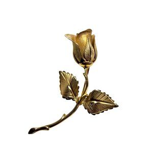 Gold-Tone Giovanni Rose Brooch Pin With Leaf Design